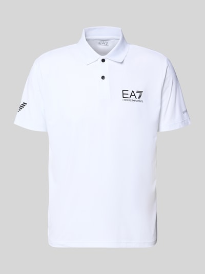 Produktfoto, Regular Fit Poloshirt mit Logo von EA7 Emporio Armani, weiß, glatter Stoff, Knopfleiste, Polokragen, für Herren