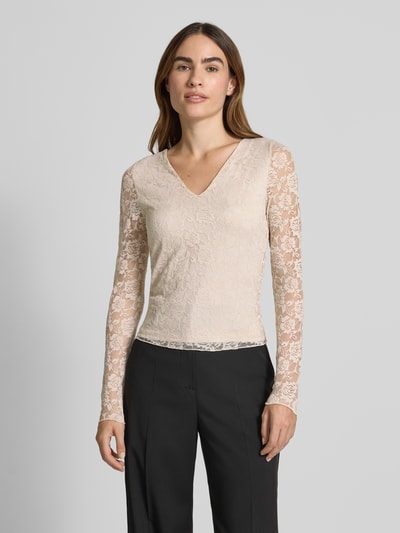 Vero Moda Slim fit shirt met lange mouwen in kantlook, model 'IBEN' Ecru - 4