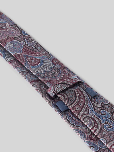 Produktfoto, Krawatte aus reiner Seide von Prince Bowtie, kolor bordowy z fakturowanym wzorem paisley, szwy działowe, klasyczny krój, szerokość w rozmiarze 1: 7 cm