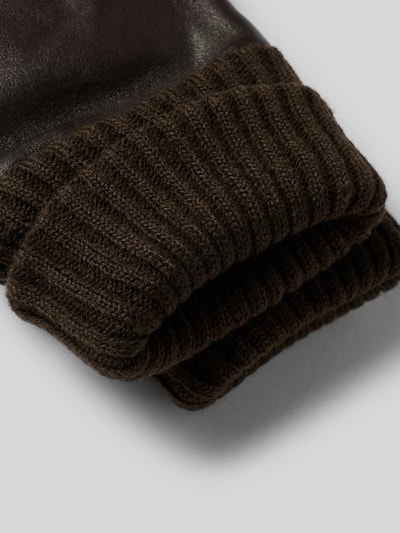 bugatti Rękawiczki z mieszanki skóry i tkaniny z detalem z logo Ciemnobrązowy 2