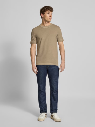 Drykorn T-Shirt mit geripptem Rundhalsausschnitt Modell 'RAPHAEL' Sand 1