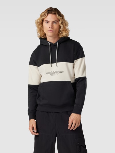 Jack & Jones Hoodie met labelprint, model 'LAKEWOOD' Zwart - 4