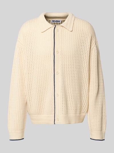 REVIEW Strickjacke mit Polokragen und Knopfleiste Ecru 2