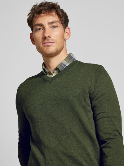 Tom Tailor Regular Fit Strickpullover mit V-Ausschnitt Oliv 3