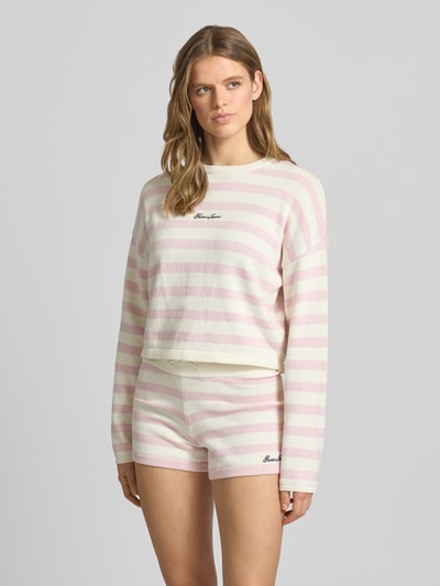 GUESS Jeans Boxy Fit Strickpullover mit Streifenmuster und Label-Stitching Rosa 4