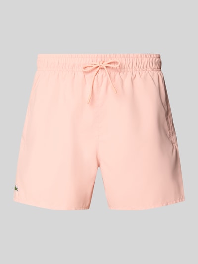 Produktfoto, Badeshorts mit Logo-Stitching von Lacoste in zartem Rosa, Optik: Unifarben, Tunnelzug, Bundabschluss: elastisch, Funktion: Schnelltrocknend, seitliche Eingrifftaschen