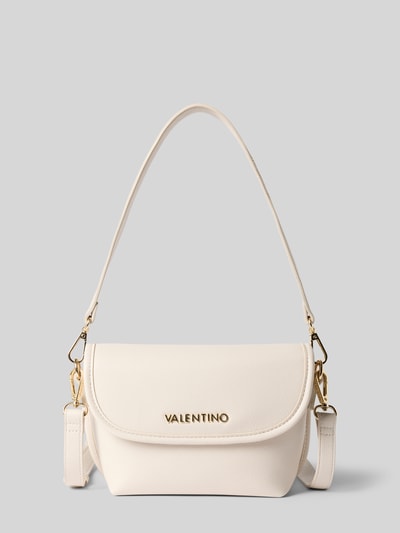 Produktfoto, cremefarbene Umhängetasche mit Label-Schriftzug Modell 'HAIL' von Valentino Bags, glatte Oberfläche, goldene Details