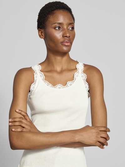 Rich & Royal Slim fit top met kant van pure katoen Offwhite - 3