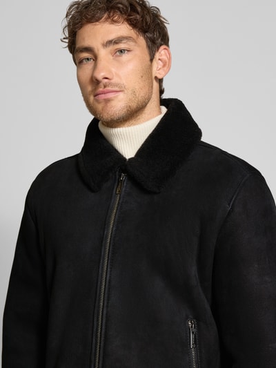 Strellson Regular fit leren jack van echte lamswol, model 'MONTY' Zwart - 3