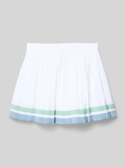 Produktfoto, Regular Fit Plissee-Rock mit Untershorts von Polo Ralph Lauren Teens in Weiß mit Kontraststreifen, unifarben, Logo-Detail, elastischer Bund, Popeline-Material
