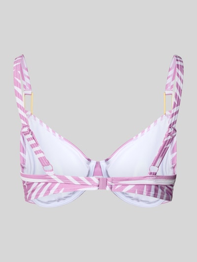 Produktfoto, PLUS SIZE Bikini-Oberteil mit Bügeln Modell 'Liv' von LASCANA im rosa-weiß gestreiften Design, Material-Mix mit Stretch-Anteil, vorgeformte Cups, verstellbare Spaghettiträger, Hakenverschluss hinten.