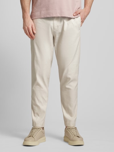 CK Calvin Klein Spodnie lniane o kroju tapered fit z detalem z logo Kamienny 4