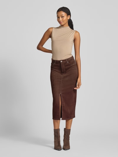 Only Spódnica midi ze szwami w kontrastowym kolorze model ‘STINA LIFE’ Czekoladowy 1