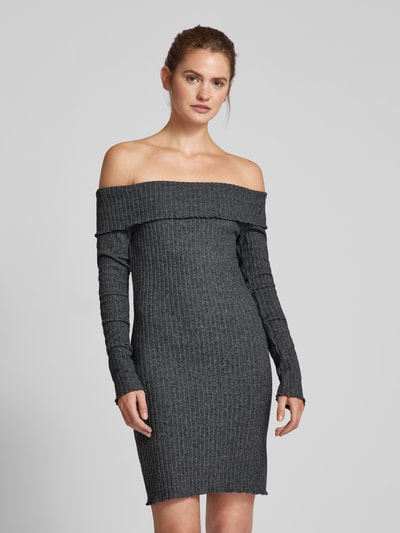 Review Off-Shoulder-Kleid in Ripp-Optik Anthrazit Melange 4