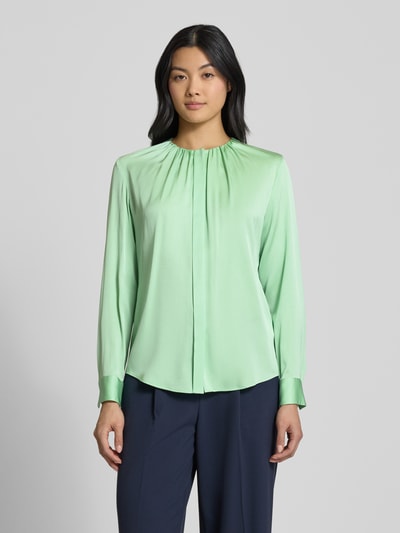 BOSS Regular fit zijden blouse met plooien, model 'Banorah' Lichtgroen - 4