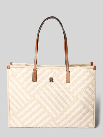 Produktfoto, Henkeltasche mit Webmuster von Tommy Hilfiger in Bi-Color Optik, Magnetverschluss, Hauptfach mit Reißverschluss-Innenfach, Logo-Applikation, Materialverarbeitung gewebt