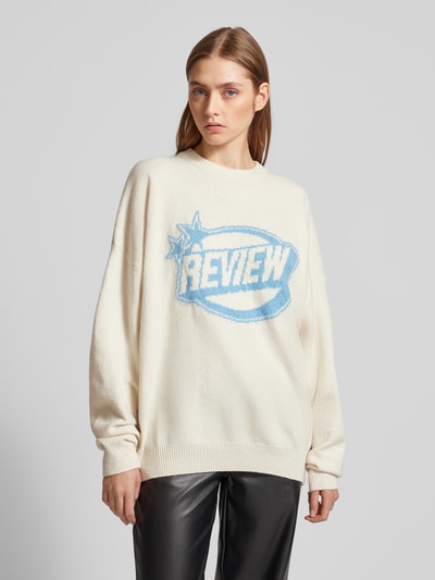 Review Oversized Strickpullover mit Label-Detail Offwhite Melange 4