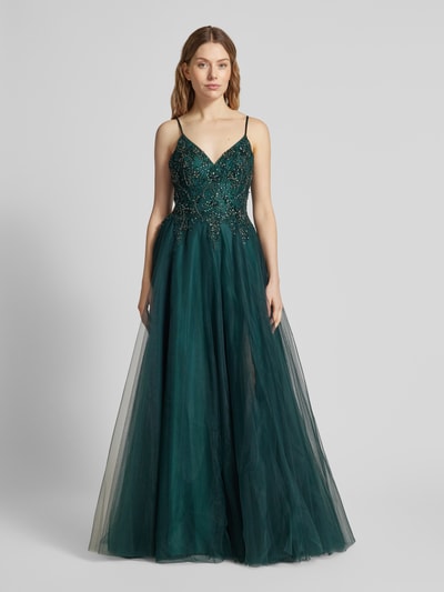 Luxuar Abendkleid mit Strasssteinbesatz Dunkelgruen 4