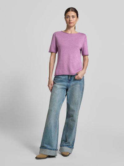 Marc O'Polo Sweter o kroju regular fit z mieszanki bawełny i lnu Purpurowy 1