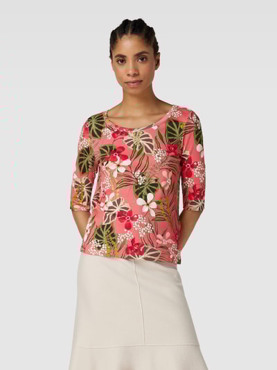 Marc Cain T-shirt met bloemenmotief en ronde hals Koraal - 4