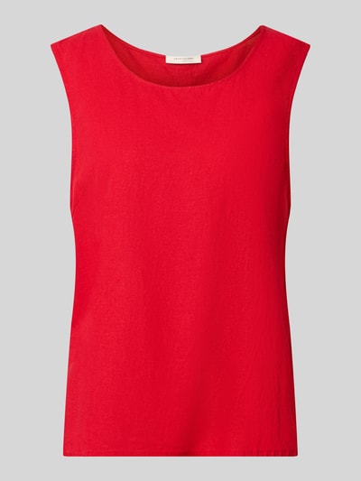 Produktfoto, rotes Top aus Leinen-Mix mit Rundhalsausschnitt Modell 'Lava' von FREE/QUENT, glatte Struktur, Regular Fit, Damen Top, Rückenlänge 60 cm bei Größe S, Viskose-Anteil