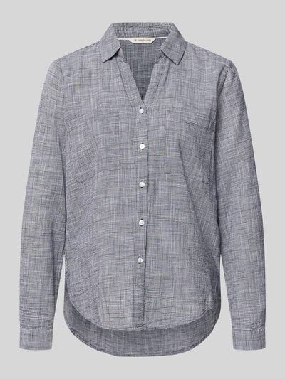 Produktfoto, Regular Fit Hemdbluse aus reiner Baumwolle von Tom Tailor, Optik:Allover-Muster mit Hahnentritt, Hemdblusenkragen, Brusttasche, Langarm, abgerundeter Rumpfabschluss