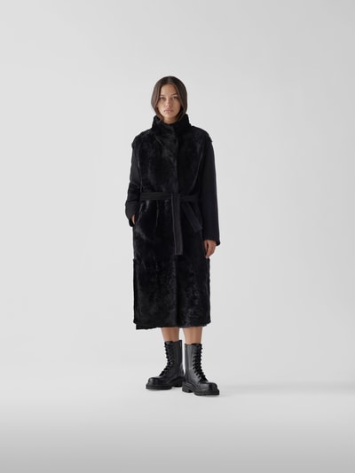 Yves Salomon Wollmantel mit Lederbesatz  Schwarz 4