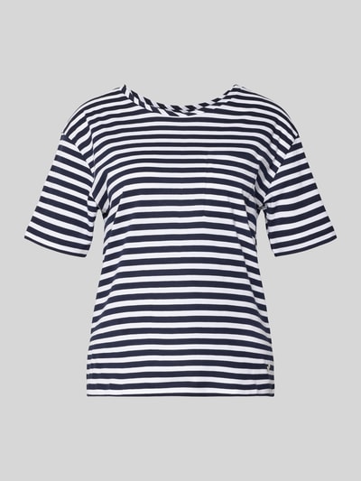 Produktfoto, T-Shirt mit Rundhalsausschnitt und Brusttasche von monari aus Reine Baumwolle im Regular-Fit mit Streifenmuster, Rückenlänge bei Größe 36: 57 cm