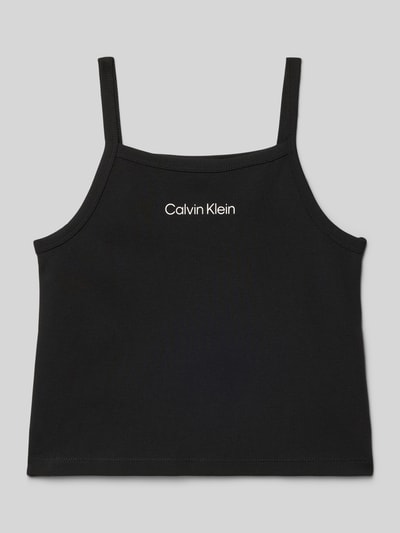 Produktfoto, Regular Fit Trägertop aus Viskose-Mix Modell 'PUNTO STRAP TOP' von Calvin Klein Jeans, schwarz, unifarben, Label Print.