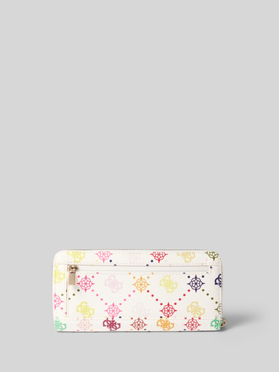 Produktfoto, Portemonnaie mit Label-Detail Modell 'EMELIE' von Guess, weiß mit buntem Muster, Reißverschluss, glatte Textur, Hauptfach, Innenfächer