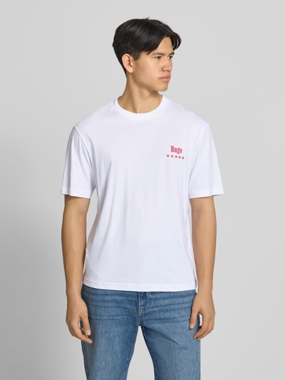 HUGO Blue męski t-shirt o kroju regular fit z czystej bawełny model 'NUCAVO' Biały 4