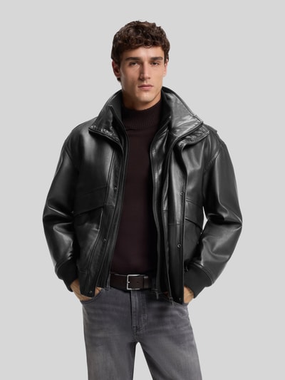 BOSS Orange Lederjacke aus Ziegennappa mit Stehkragen Black 4