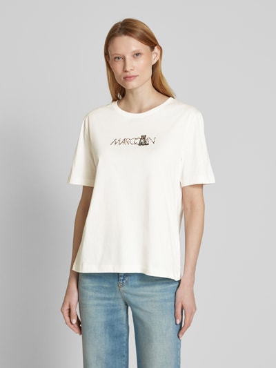 Marc Cain T-shirt met labelprint Offwhite - 4