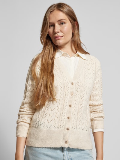 YAS Gebreide cardigan met ajourpatroon, model 'STELLA' Ecru - 3