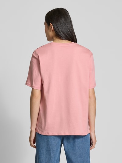 EDITED T-shirt z prążkowanym, okrągłym dekoltem model ‘Milly’ Mocnoróżowy 5