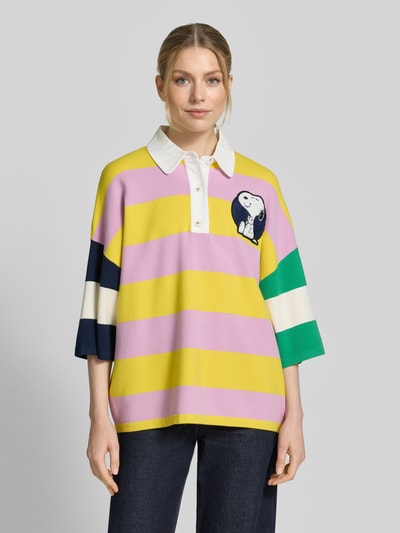 Essentiel Antwerp Koszulka polo o kroju oversized z mieszanki wiskozy model 'JICE STRIPED EMBO' Żółty 4