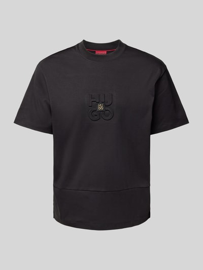 HUGO T-Shirt mit geripptem Rundhalsausschnitt Modell 'Debostac' Black 2