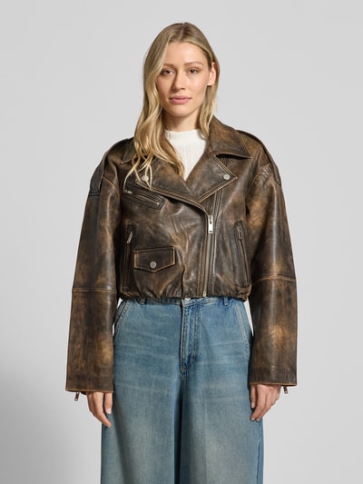 Gestuz Lederjacke mit Reißverschlusstaschen Modell 'diana' Mittelbraun Mel 4