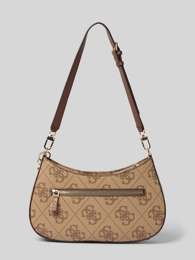 Produktfoto, Shoulder Bag in Leder-Optik Modell 'Noelle' von GUESS in Beige mit Logo-Detail und braunem, abnehmbarem Schulterriemen, Hauptfach mit Reißverschluss, 30x18x6 cm, Lederstruktur