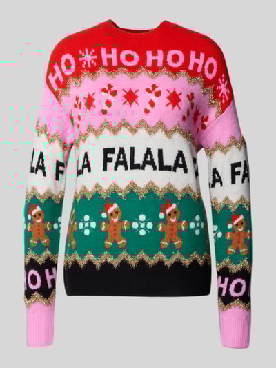 Christian Berg Woman Kersttrui met ribboorden Lichtrood - 2