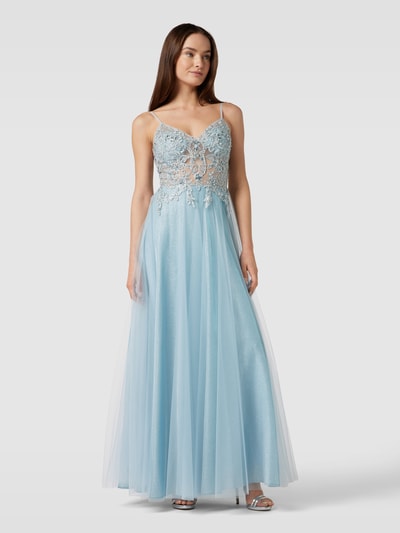 Luxuar Abendkleid mit Zierperlenbesatz Hellblau 4