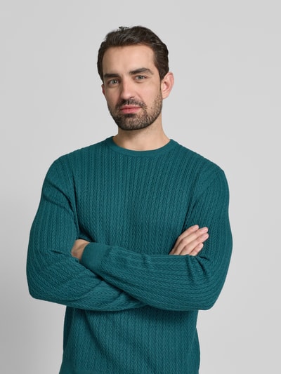 Christian Berg Men Strickpullover mit gerippten Abschlüssen Metallic Gruen Melange 3