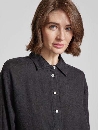 mbyM Linnen blouse in effen design, model 'Katana' Zwart - 3