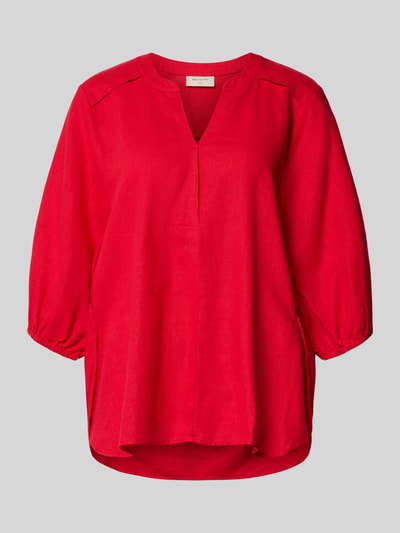 Produktfoto, Bluse aus Leinen-Mix mit verlängertem Rücken Modell 'Lava' von FREE/QUENT in kräftigem Rot, lockere Form, strukturierte Oberfläche
