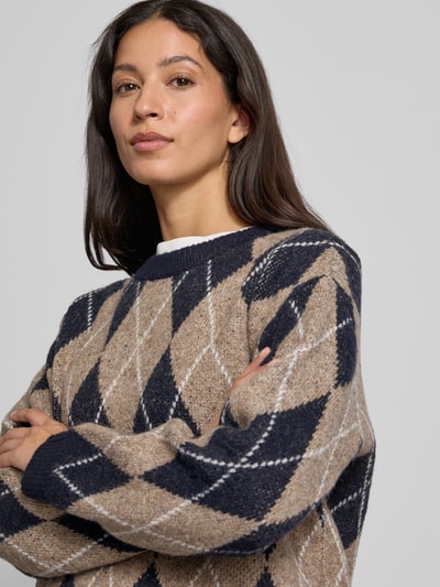 FREE/QUENT Strickpullover mit Rundhalsausschnitt Modell 'Grsargyle' Taupe 3