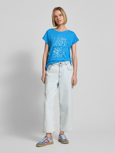 s.Oliver RED LABEL Relaxed fit T-shirt van een mix van katoen en viscose met artworkprint Blauw - 1