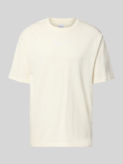 Produktfoto, T-Shirt mit Label-Stitching und Rundhalsausschnitt von KARL KANI aus Reine Baumwolle im Relaxed-Fit, Rückenlänge 70 cm, cremefarben