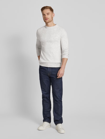 Tom Tailor Denim Regular Fit Strickpullover mit Wolle und Label-Stitching am Ärmel Hellgrau Melange 1