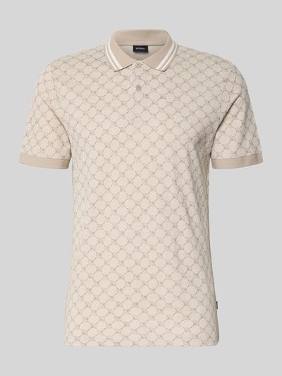 Produktfoto, Regular Fit Poloshirt mit Logo-Muster Modell 'Jessino' von JOOP! Collection, beige Töne, reine Baumwolle, Knopfleiste, Vorderansicht