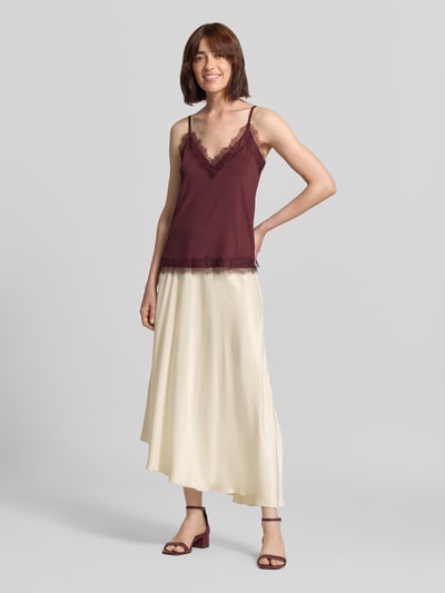 Jake*s Collection Regular fit blousetop met kant model 'T066-JersyLaceTp' Prune - 1